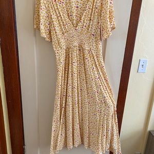 Free People Midi Dress Deep V Leaves Floral